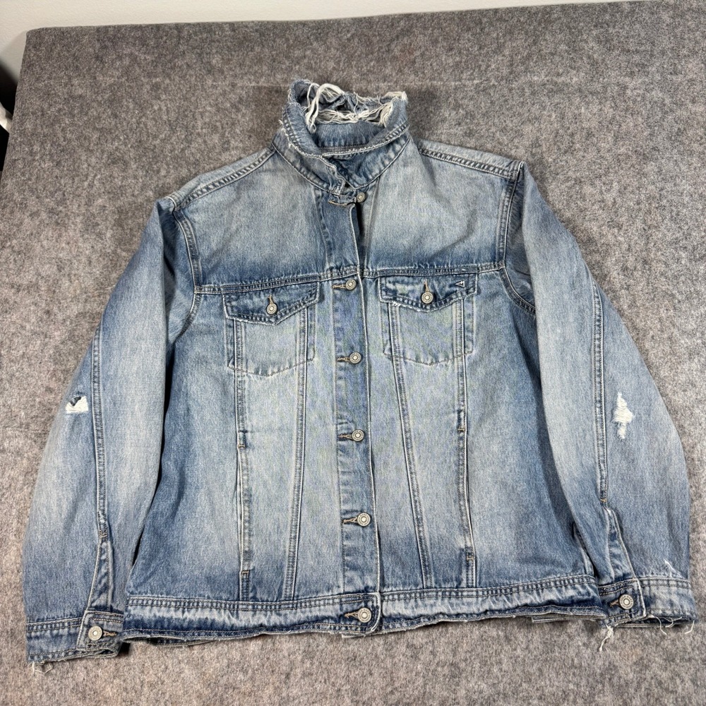 HIDDEN Los Angeles Distressed Denim Jacket Women's Frayed Collar Light Wash L